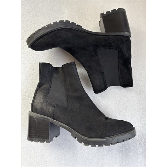 Vince Camuto Suede Leather Chelsea Boot Lug Sole Platform Henderson Black 9.5 - Picture 1 of 16